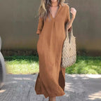 Midi Sundress Women with Full Length in Brown#colour_brown