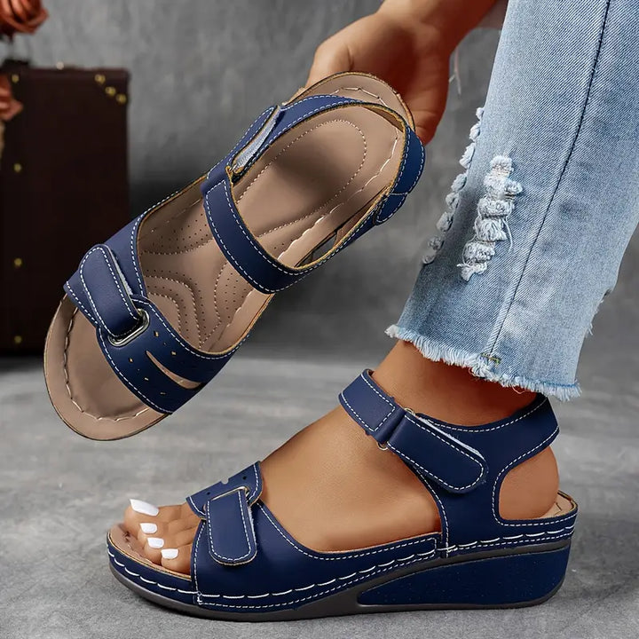 Sandals Women Studded Straps | Soft Leather Wedge Footbed – Navy #colour_navy
