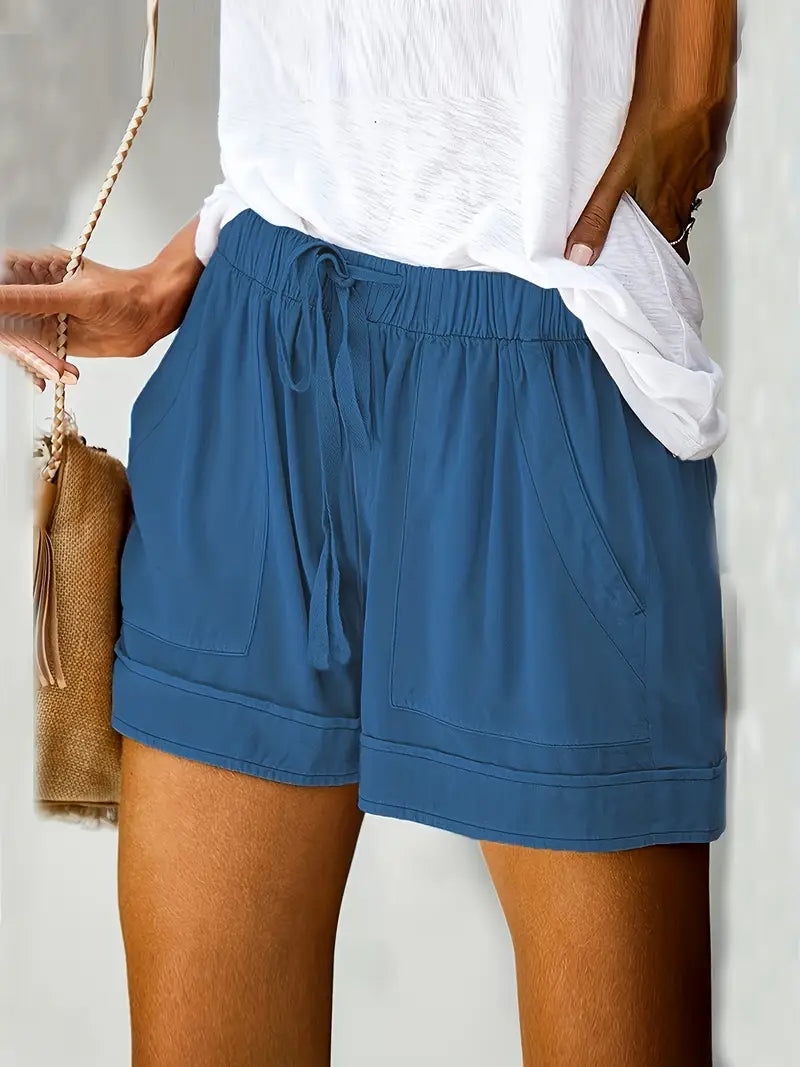 Shorts Summer Drawstring | Cotton Blend Side Pockets in Blue#colour_blue