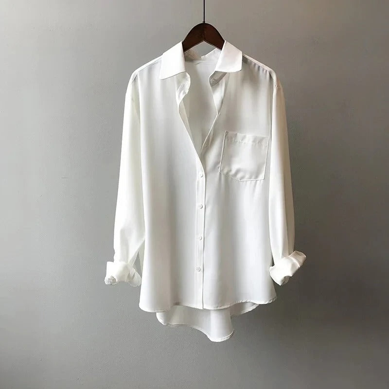 Button Up Shirts Women with Oversized Fit in White#colour_white