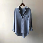 Button Up Shirts Women with Oversized Fit in Navy#colour_navy