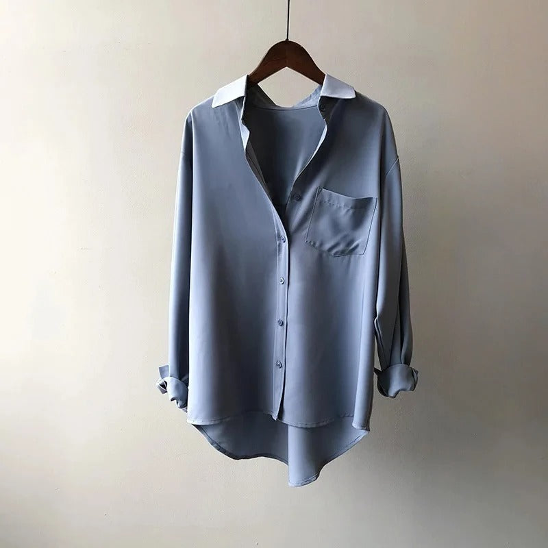 Button Up Shirts Women with Oversized Fit in Navy#colour_navy