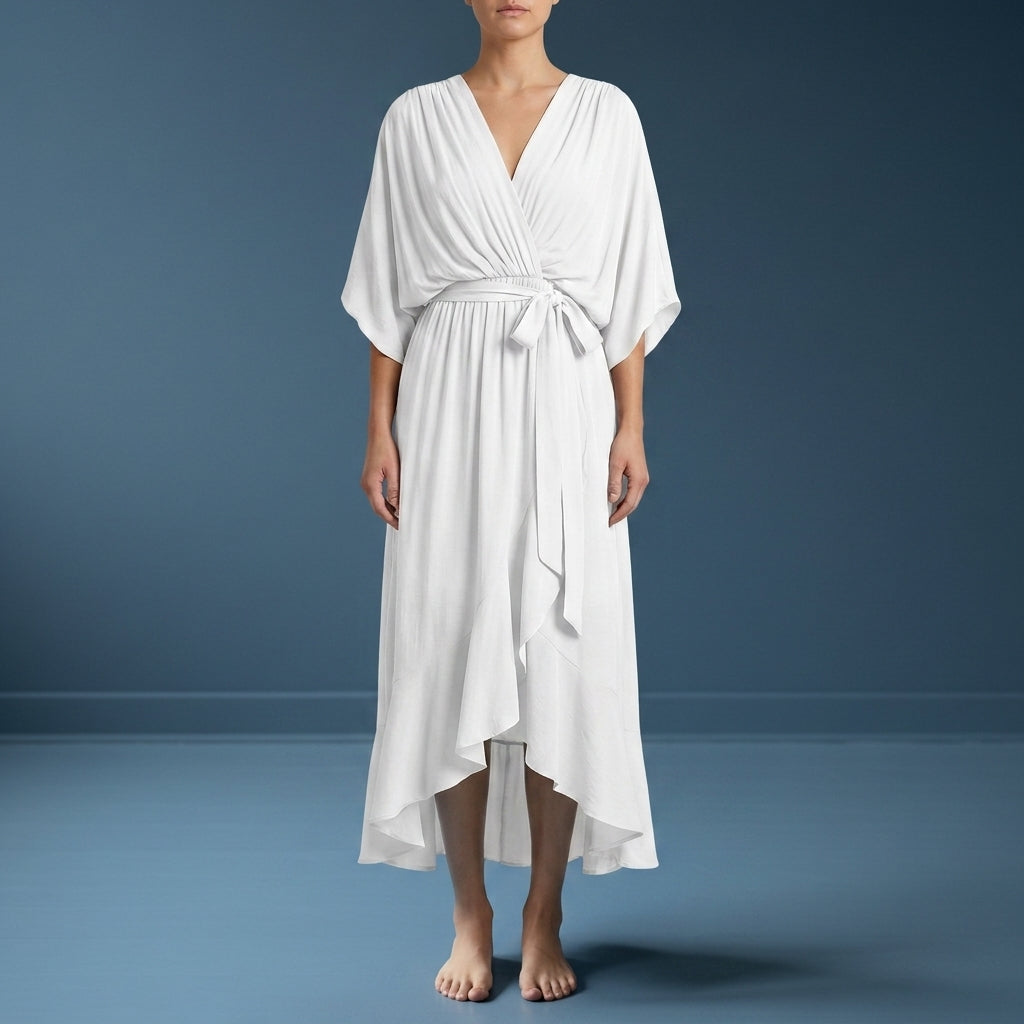 Black Dress Women with Wrap Front in White#colour_white