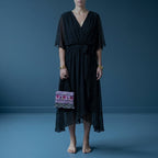 Black Dress Women with Wrap Front in Black#colour_black