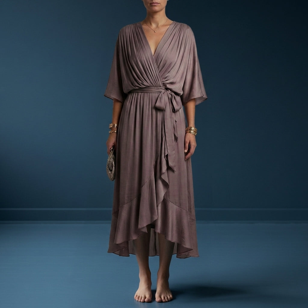 Black Dress Women with Wrap Front in Brown#colour_brown