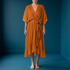 Black Dress Women with Wrap Front in Orange#colour_orange