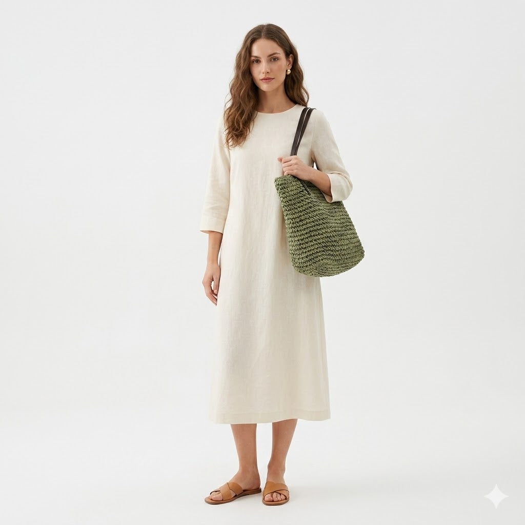Tote Bag Women Chunky Woven Straw | Leather Strap Summer Carry in Green#colour_green