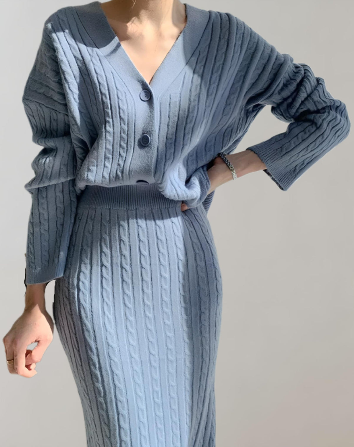 Skirt and Top Set Women with Slim Cut in Blue#colour_blue