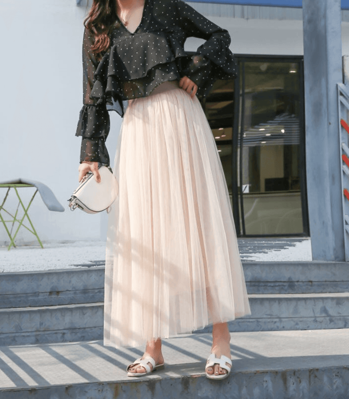 Skirt Women Ankle Length Tulle | Flowing High Waist in White#colour_white
