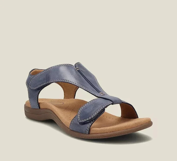 Leather Sandals Women T Strap | Soft Arch Support Footbed – Navy #colour_navy