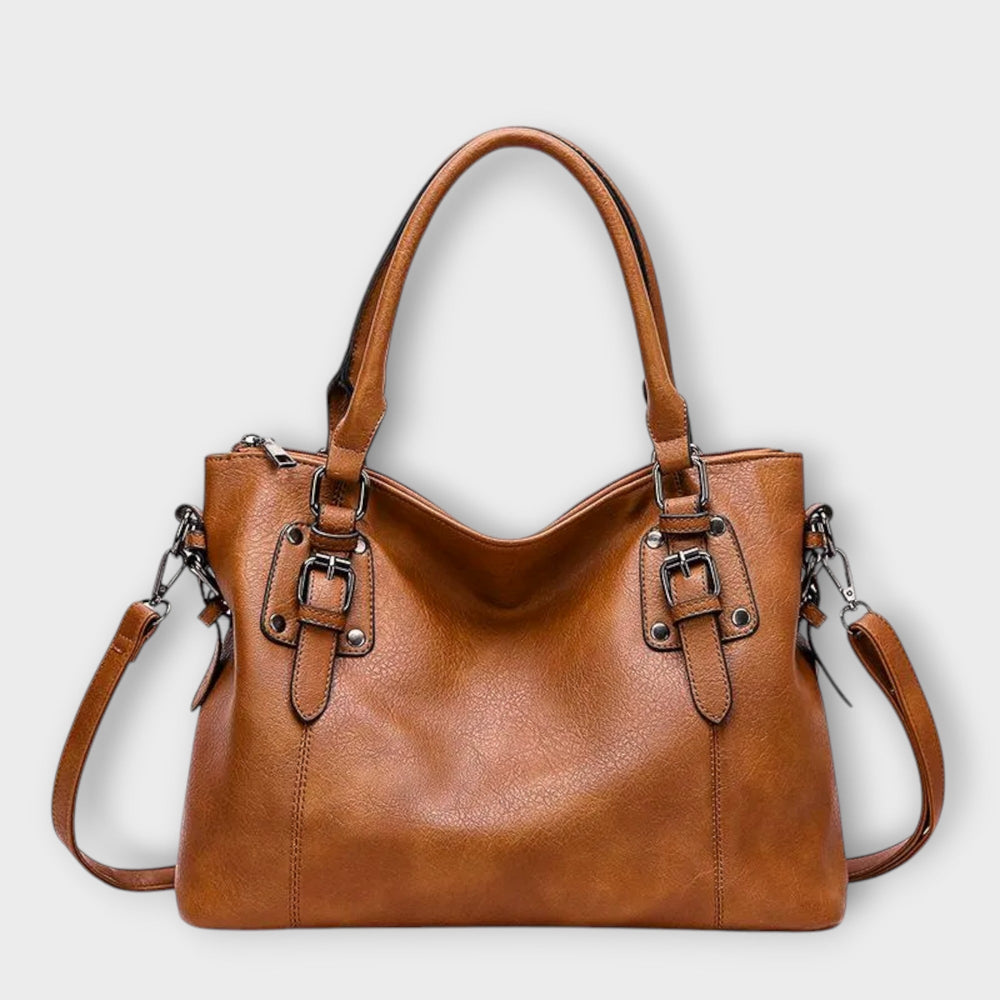 Shoulder Bag Women Buckle Straps | Structured Body with Zip Top – Brown #colour_brown