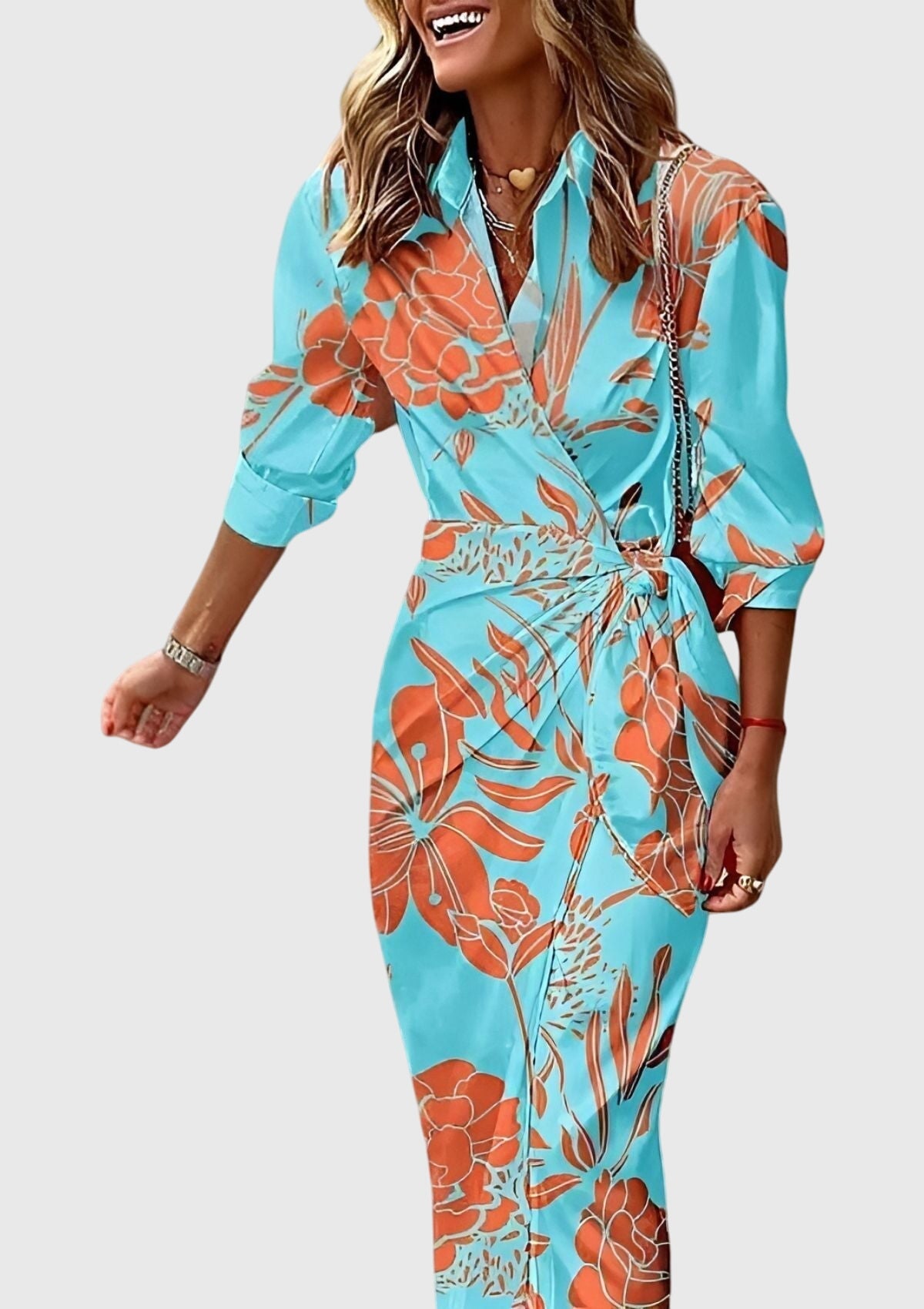 Wrap Dress Women in Turquoise#colour_turquoise