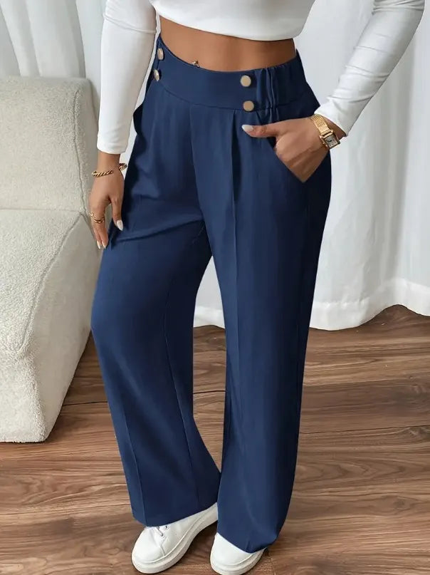 Wide Leg Trousers Women with High Waist in Navy#colour_navy