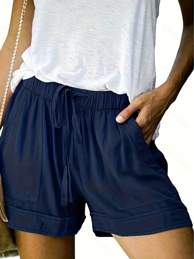 Shorts Summer Drawstring | Cotton Blend Side Pockets in Navy#colour_navy