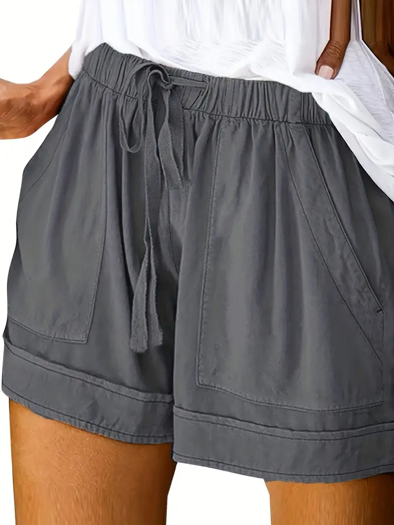 Shorts Summer Drawstring | Cotton Blend Side Pockets in Grey#colour_grey