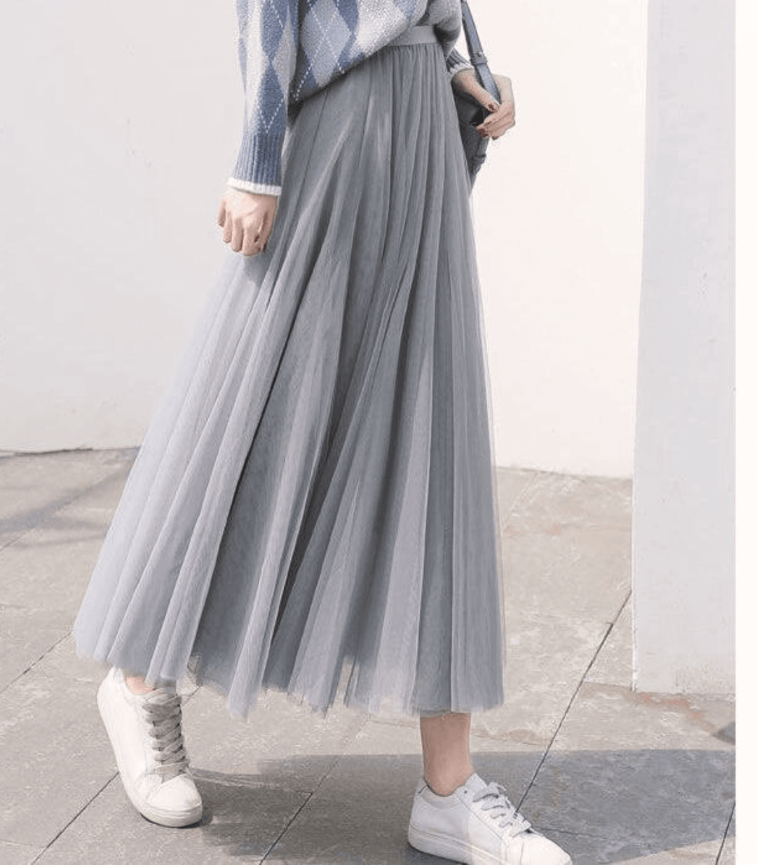 Skirt Women Ankle Length Tulle | Flowing High Waist in Grey#colour_grey