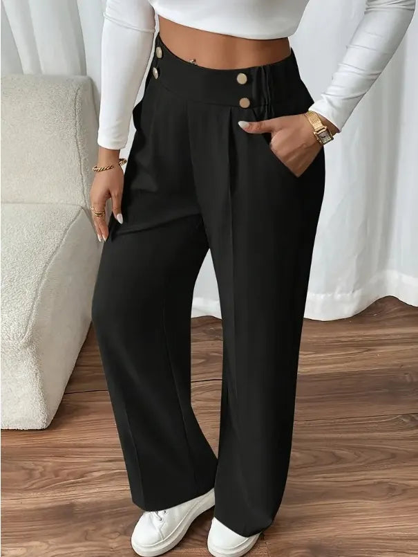 Wide Leg Trousers Women with High Waist in Black#colour_black