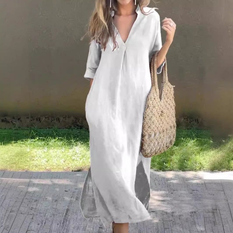 Midi Sundress Women with Full Length in White#colour_white