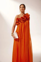 Evening Gown Dresses Women with Asymmetric Line in Orange#colour_orange
