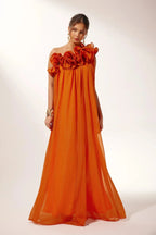 Evening Gown Dresses Women with Asymmetric Line in Orange#colour_orange