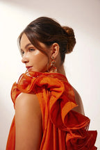 Evening Gown Dresses Women with Asymmetric Line in Orange#colour_orange