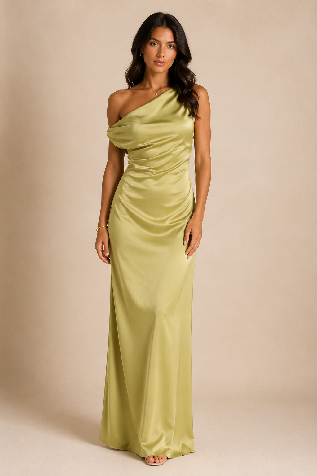 Slip Dress Women with Asymmetric Line in Chartreuse#colour_chartreuse