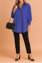 Black Shirts Women with Oversized Fit and Full Length in Navy#colour_navy