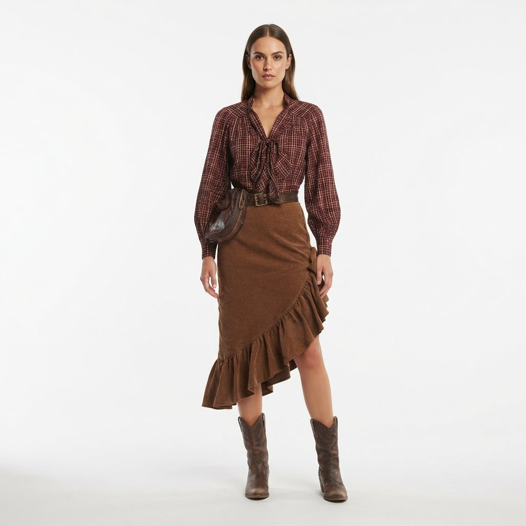 Skirt Women with Velvet Texture in Brown#colour_brown