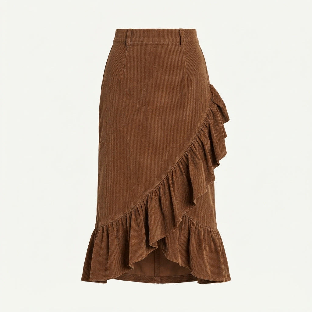 Skirt Women with Velvet Texture in Brown#colour_brown