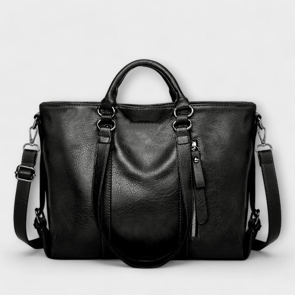 Tote Bag Women Large Leather Shopper | Long Handles and Outside Slip Pockets in Black#colour_black