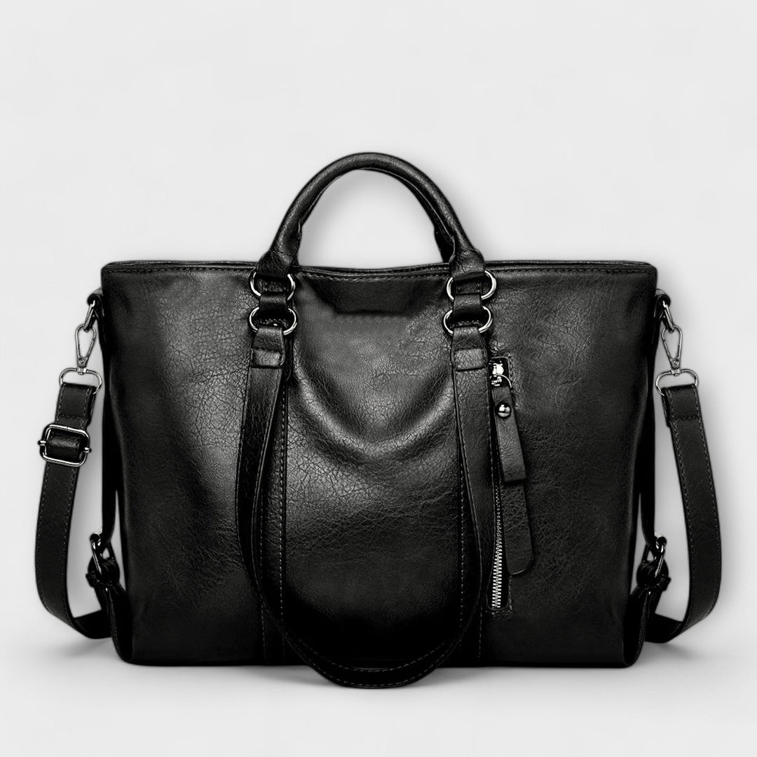 Tote Bag Women Large Leather Shopper | Long Handles and Outside Slip Pockets in Black#colour_black
