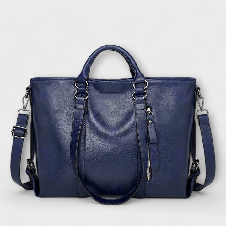 Tote Bag Women Large Leather Shopper | Long Handles and Outside Slip Pockets in Blue#colour_blue