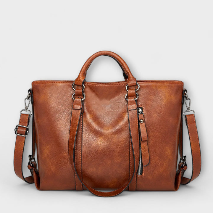 Tote Bag Women Large Leather Shopper | Long Handles and Outside Slip Pockets in Brown#colour_brown