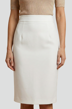 Midi Skirt Women High Waist | Straight Cut with a Back Slit – White #colour_white