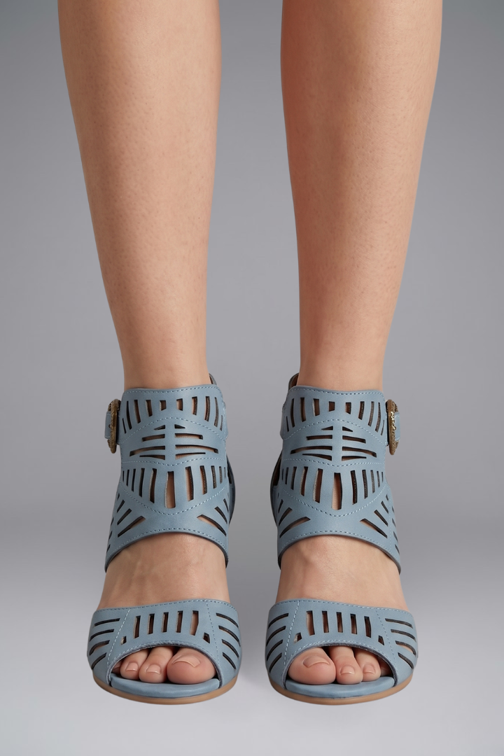Sandals Women Laser Cut Band | Chic Block Heel Ankle Strap – Light Blue #colour_light-blue