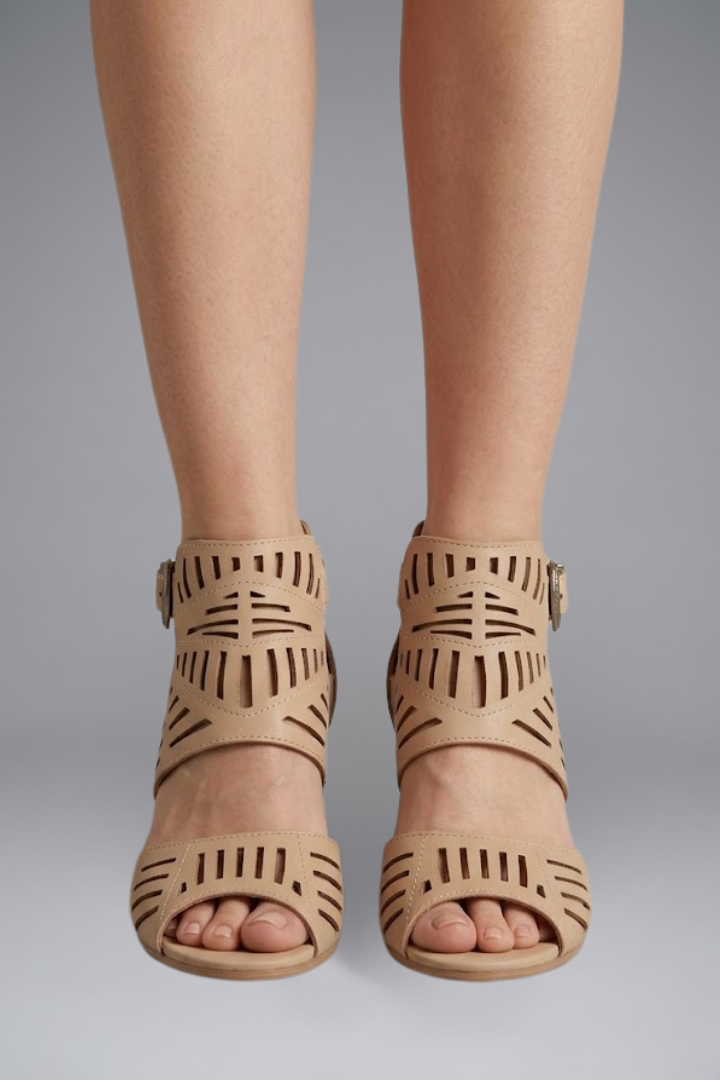 Sandals Women Laser Cut Band | Chic Block Heel Ankle Strap – Beige #colour_beige