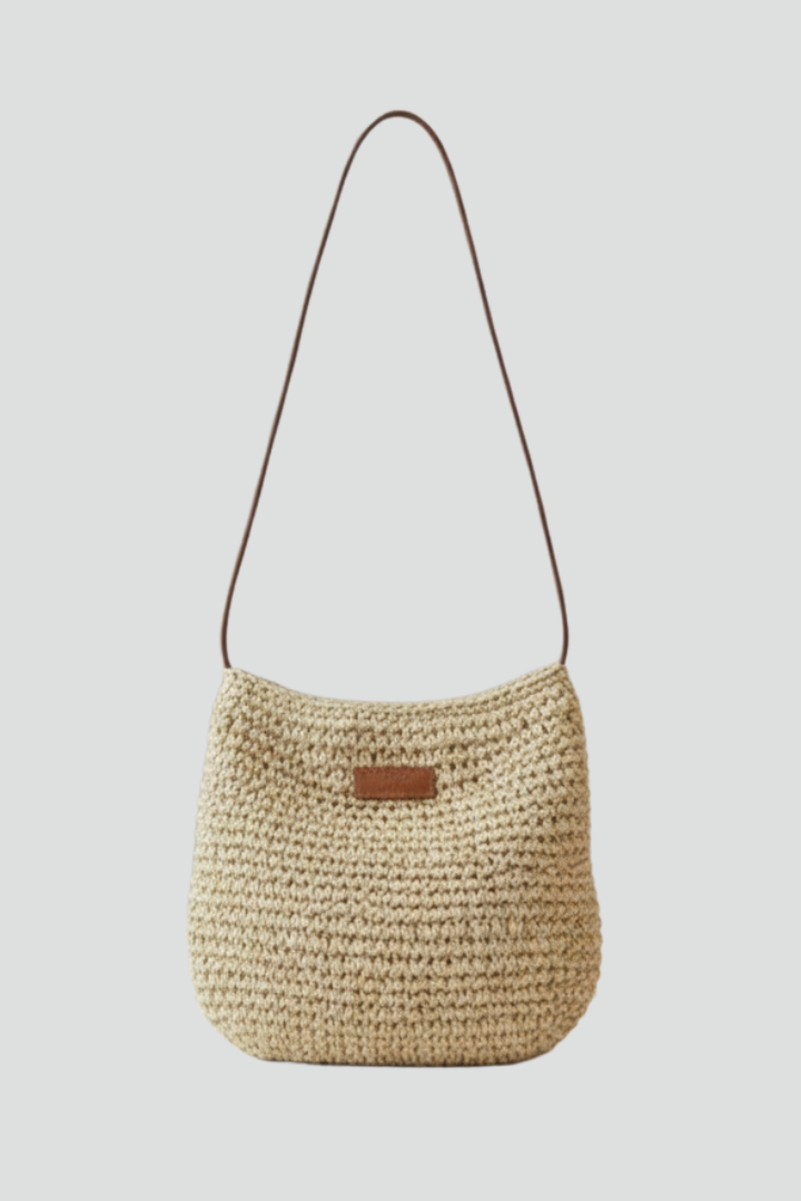 Crossbody Bag Women Undyed Raffia Bucket | Thin Leather Shoulder Strap in Beige#colour_beige