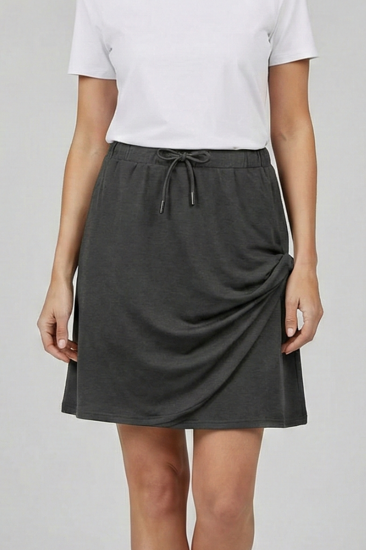 Skirt Women Knee Length Jersey | Built In Shorts in Charcoal#colour_charcoal