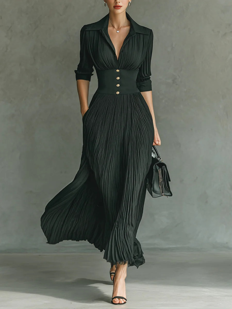 Green Dress Women with Full Length and Pleated Fall in Green#colour_green