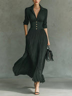 Green Dress Women with Full Length and Pleated Fall in Green#colour_green