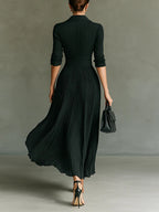 Green Dress Women with Full Length and Pleated Fall in Green#colour_green