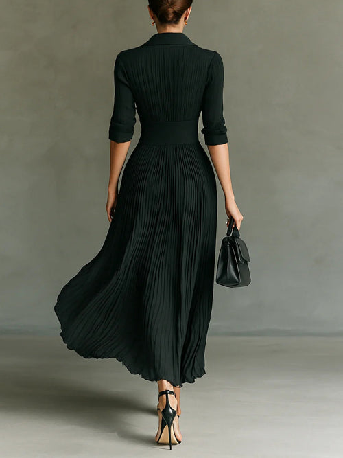 Green Dress Women with Full Length and Pleated Fall in Green#colour_green