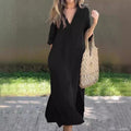 Midi Sundress Women with Full Length in Black#colour_black