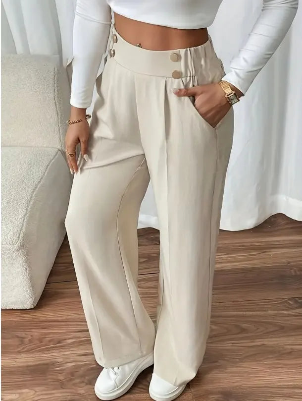 Wide Leg Trousers Women with High Waist in Apricot#colour_apricot
