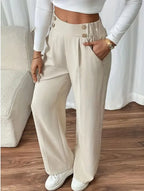 Wide Leg Trousers Women with High Waist in Apricot#colour_apricot