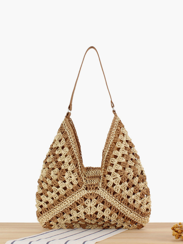 Crossbody Bag Women Crochet Raffia | Slouchy Shoulder Shape in Brown#colour_brown