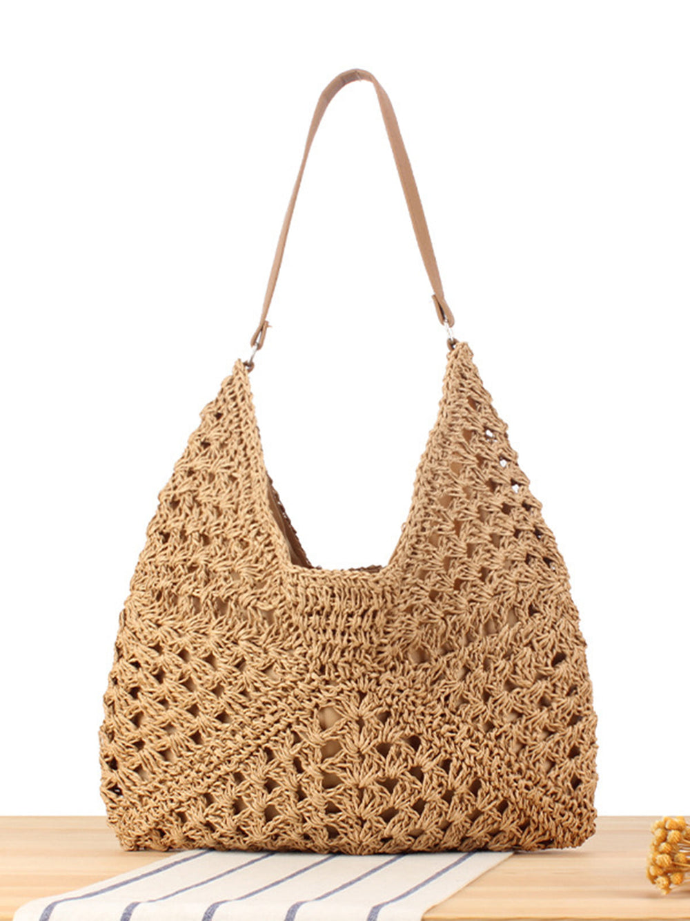 Crossbody Bag Women Crochet Raffia | Slouchy Shoulder Shape in Beige#colour_beige