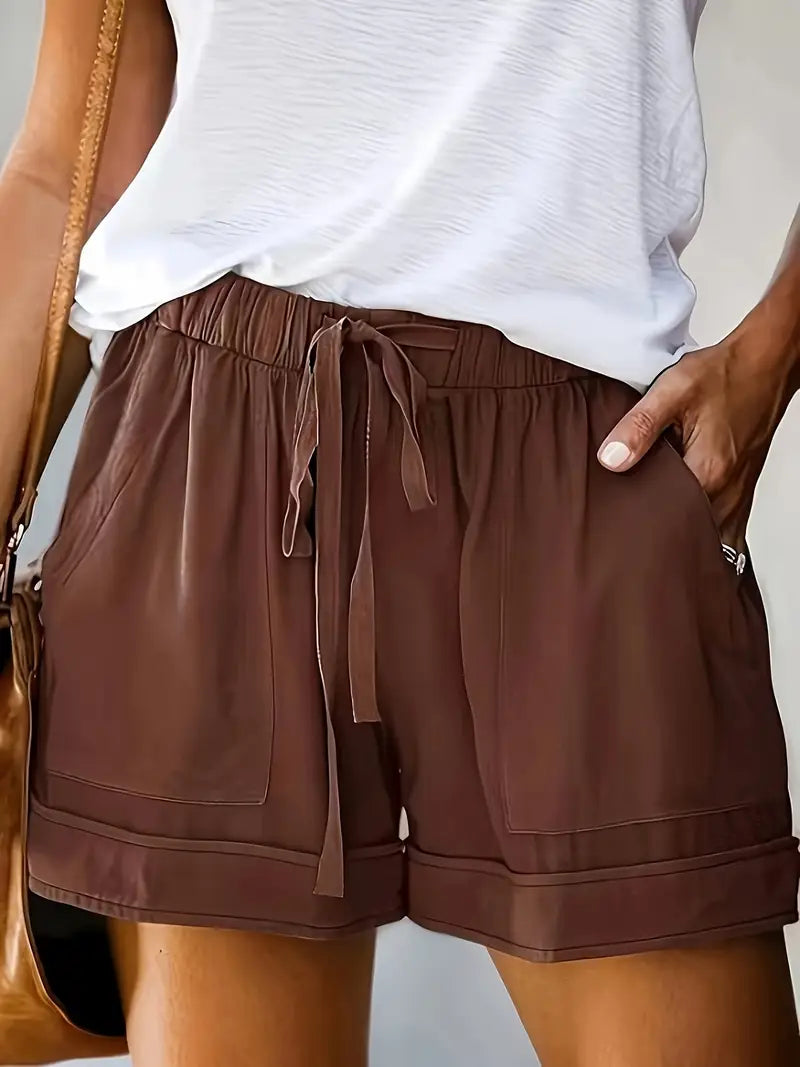 Shorts Summer Drawstring | Cotton Blend Side Pockets in Brown#colour_brown