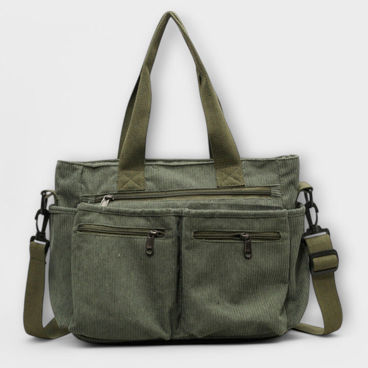 Tote Bag Women Multi Pocket Canvas | Zip Front and Crossbody Strap – Green #colour_green