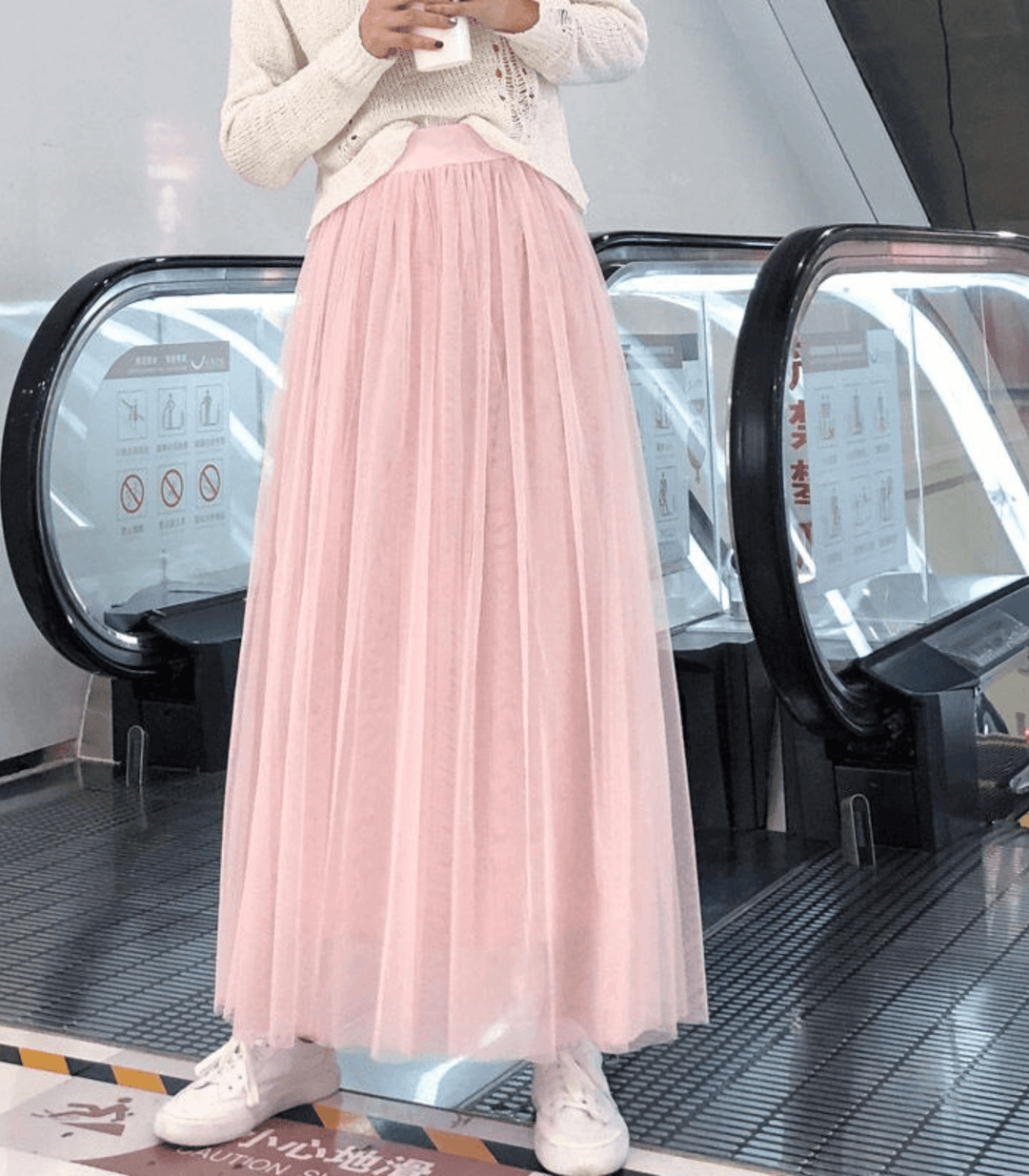 Skirt Women Ankle Length Tulle | Flowing High Waist in Pink#colour_pink